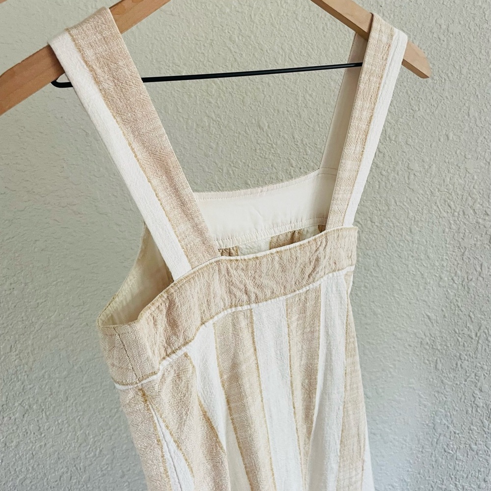 Anthropologie Maeve Neutral Tan & Cream Stripe Midi Dress - Picture 9 of 12